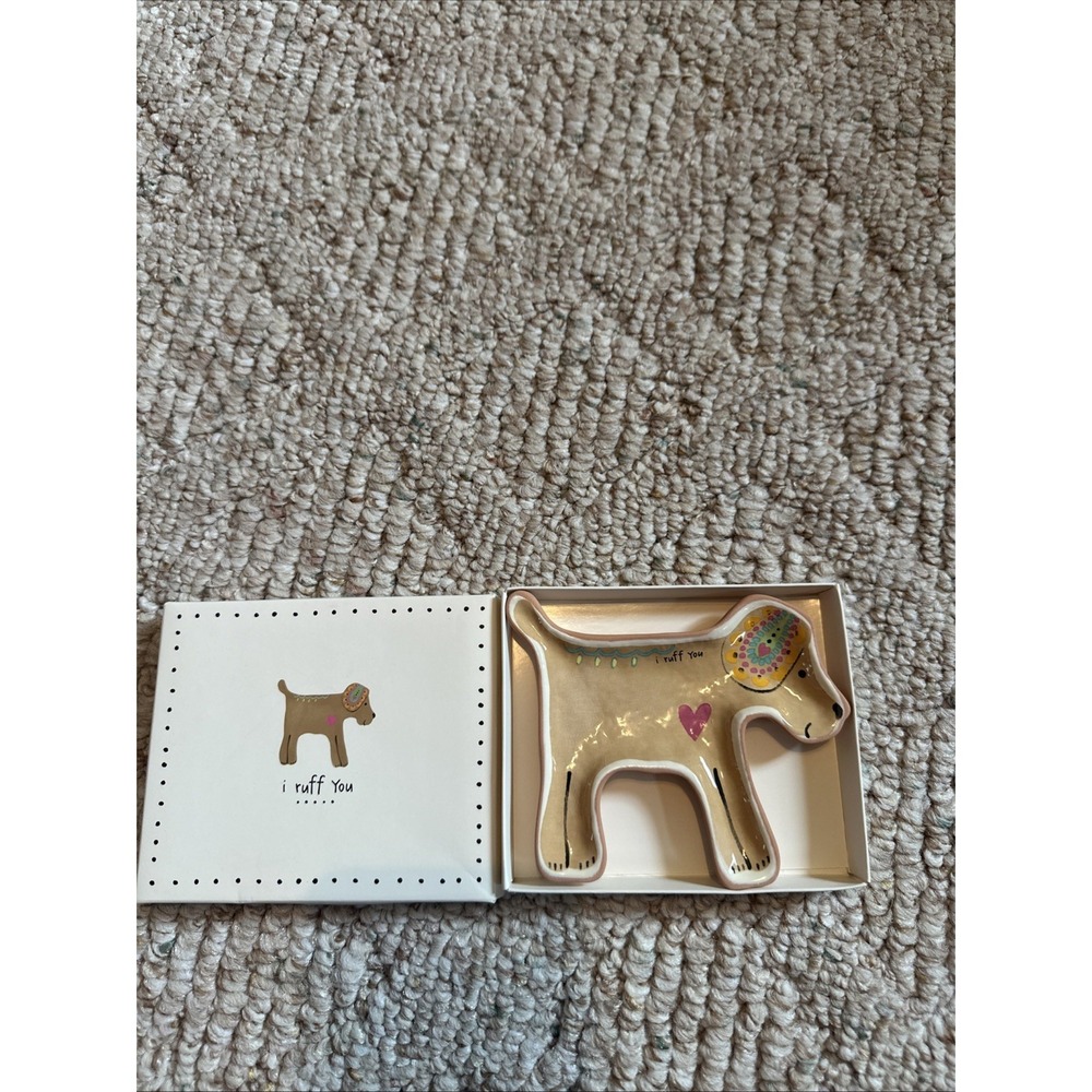 Glazed Terracotta Puppy Love Dog Trinket Tray Jewelry Dish‎ NIB